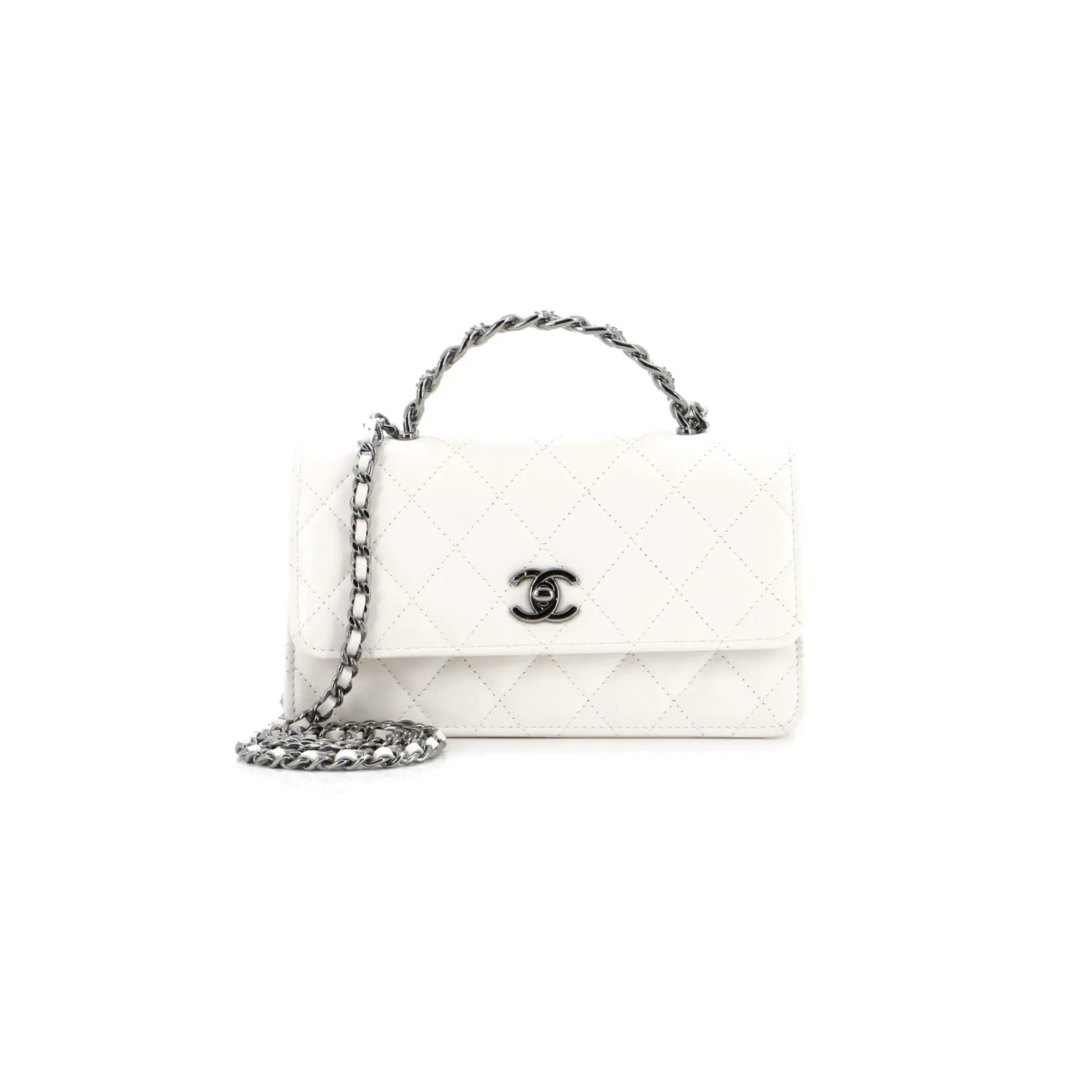 Ch*el master white leather handbag (18.5*11*6cm)